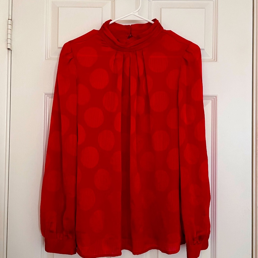 Who What Wear red blouse.